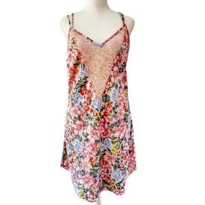 Victoria’s Secret Vintage Floral Lace Slip Dress Pink Satin Nightgown Sz Large